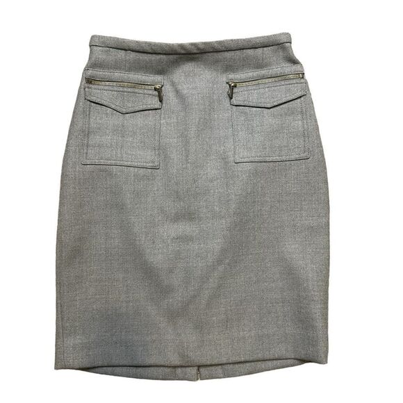 J. Crew Earthy Gray  100% Wool Front Zip Pocket Detail Pencil Skirt Size 12P - Picture 2 of 9